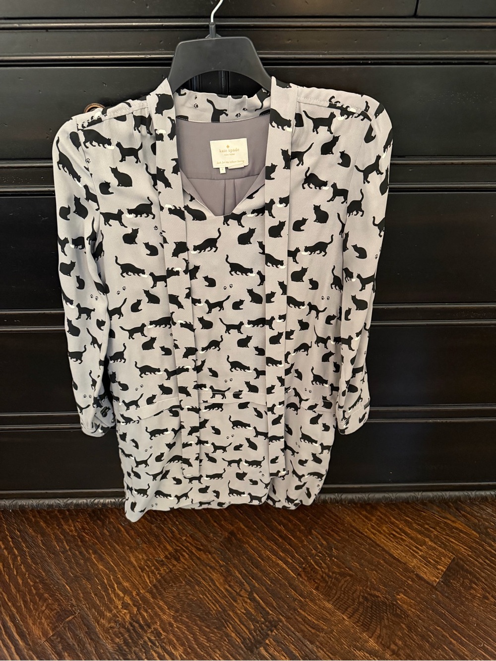 Kate Spade Black Cat Print Dress - Gray & Black